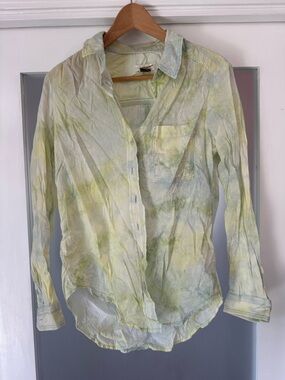 Anthropologie Light Green & Pale Blue Tie-Dye Button-Up Shirt